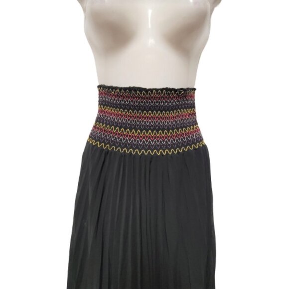 Strapless Black Flowy Midi Smocked Dress One Size - Picture 4 of 6